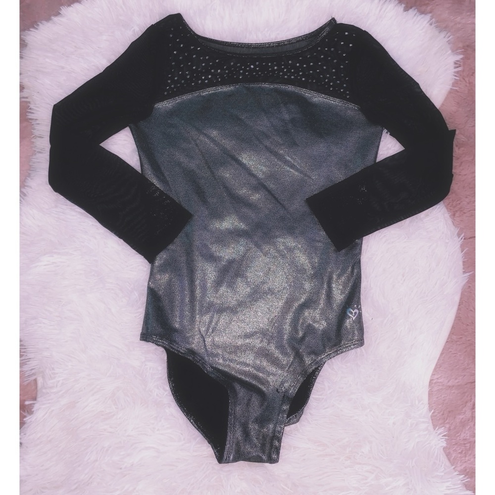 ππJustice Mesh Sleeve Metallic Leotardππ - Picture 1 of 3